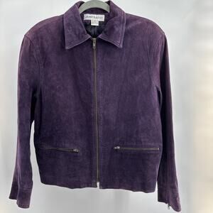 Vtg 90s Y2K Jones Jacket M Purple Leather Suede Zipper Moto Biker City Trucker